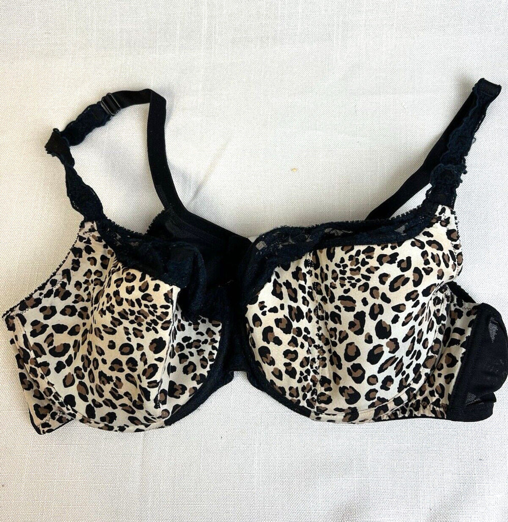 Caccique Animal Print Bra Women's 44C Black Lightly Padded Underwire Sexy